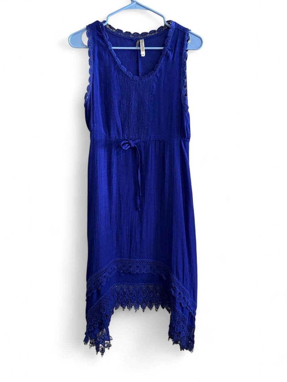 Monoreno Royal Blue Sleeveless Midi Dress with Lace Hem